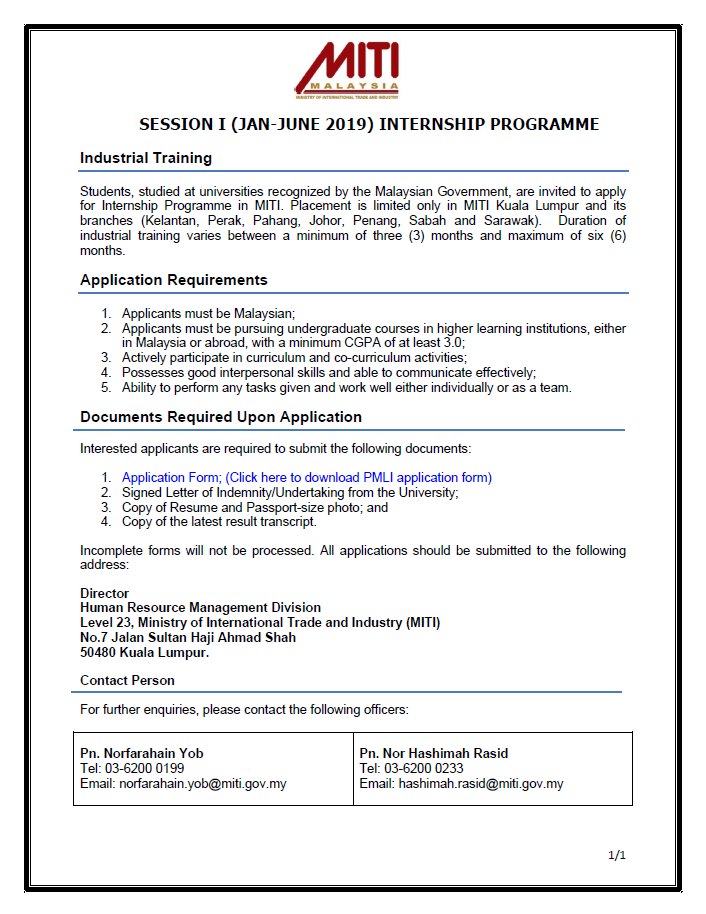 ministry of international trade and industry application for internship